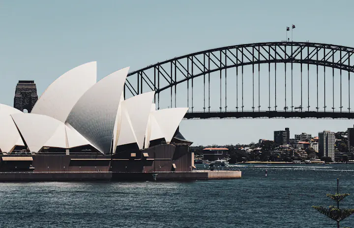 Sydney Opera House accanto al porto con il Sydney Harbour Bridge dietro.