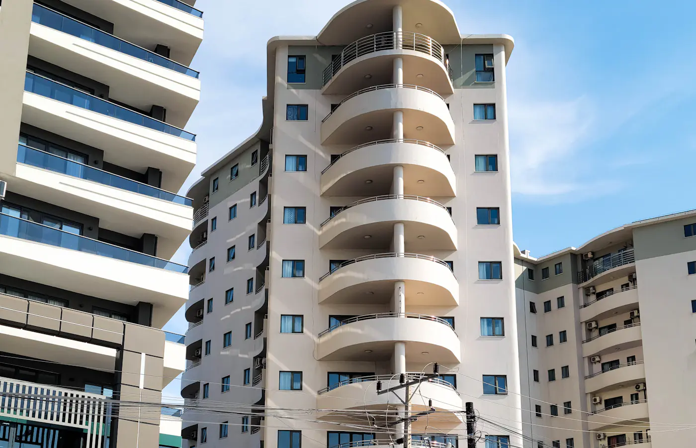 White apartment buildings with curved balconies in Maputo, Mozambique