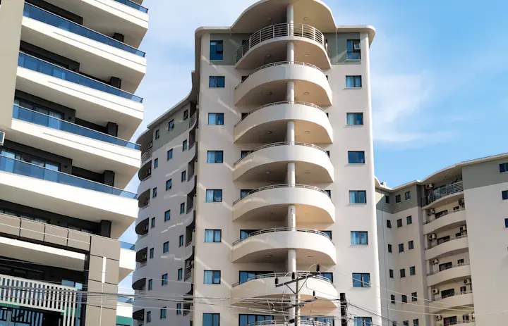 White apartment buildings with curved balconies in Maputo, Mozambique