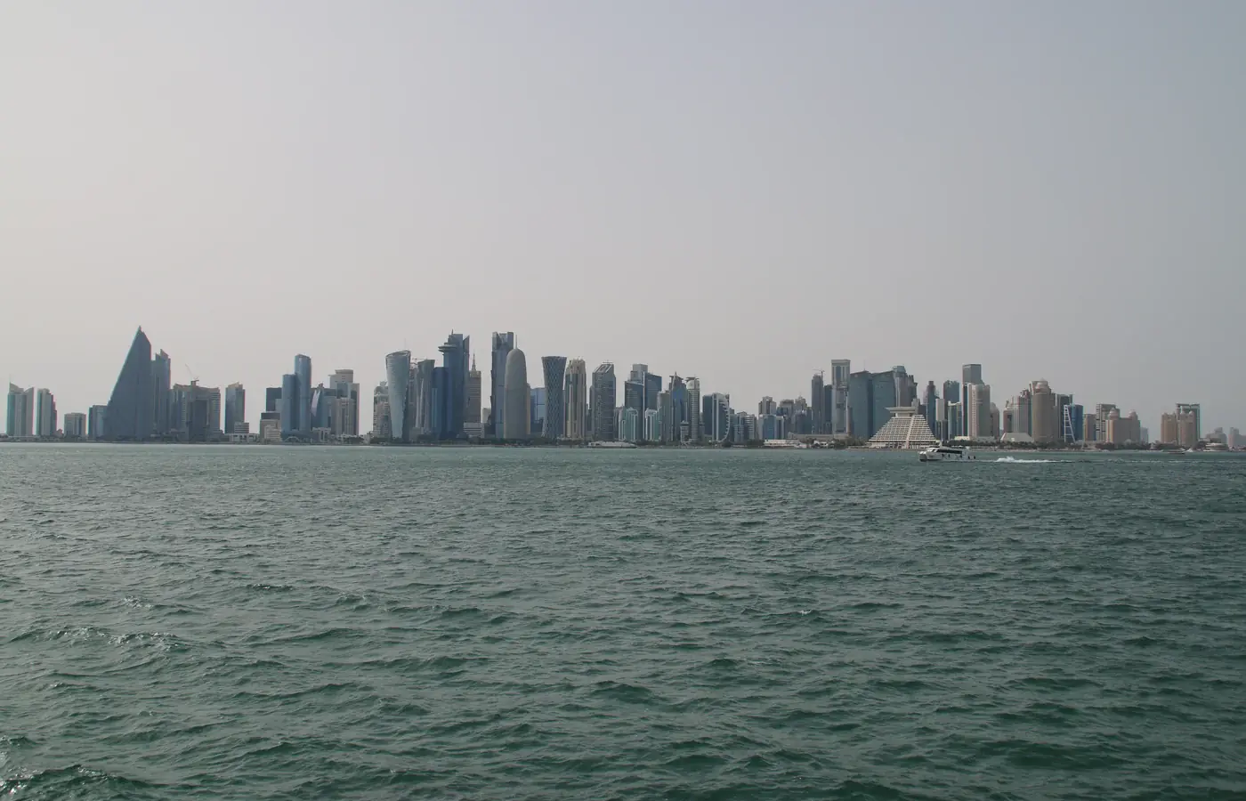 Doha's West Bay skyline seen across the water in Qatar
