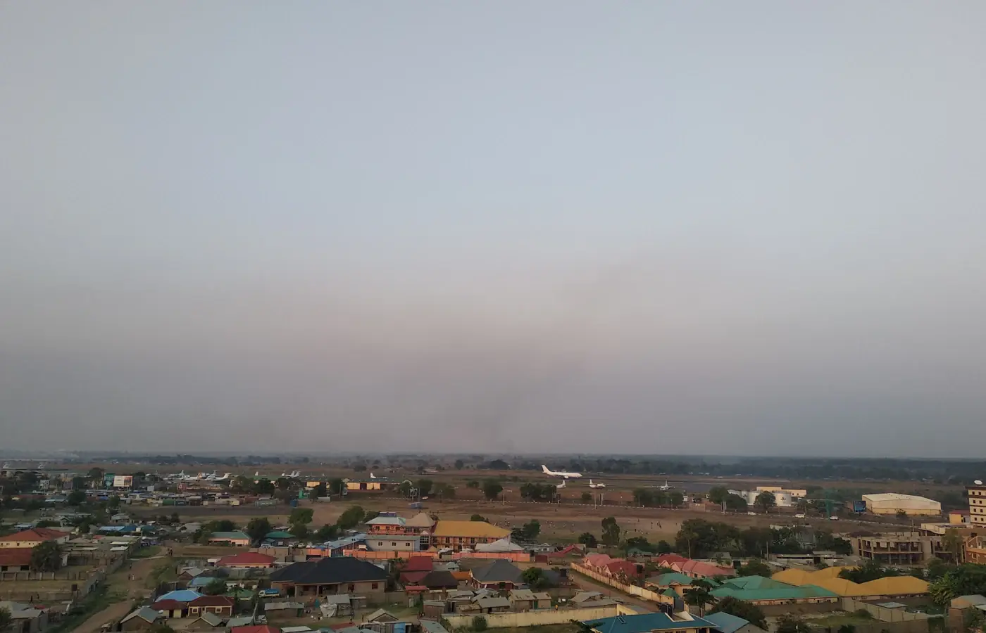 Rooftops stretching toward the airport in Juba, South Sudan