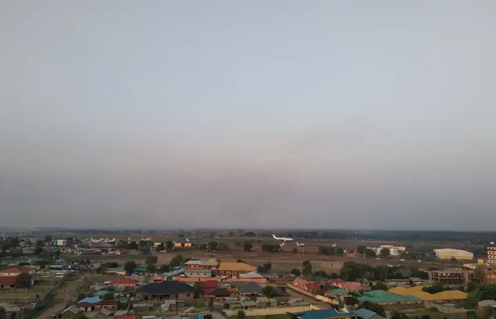 Rooftops stretching toward the airport in Juba, South Sudan