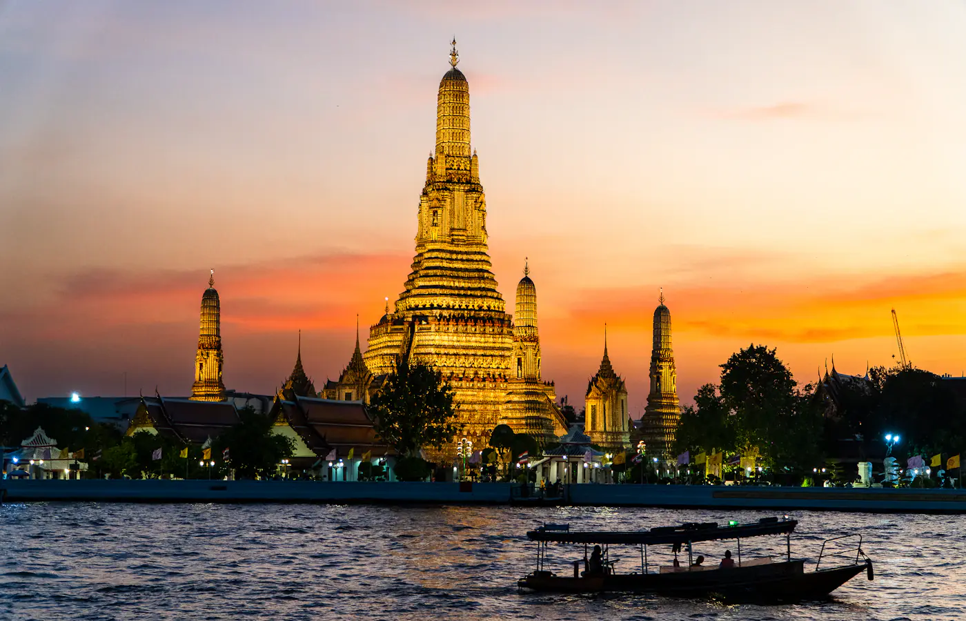 Wat Arun on the Chao Phraya River in Bangkok, Thailand