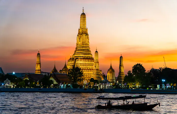 Wat Arun on the Chao Phraya River in Bangkok, Thailand