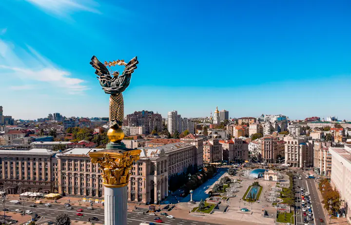 The Independence Monument above Independence Square in Kyiv, Ukraine