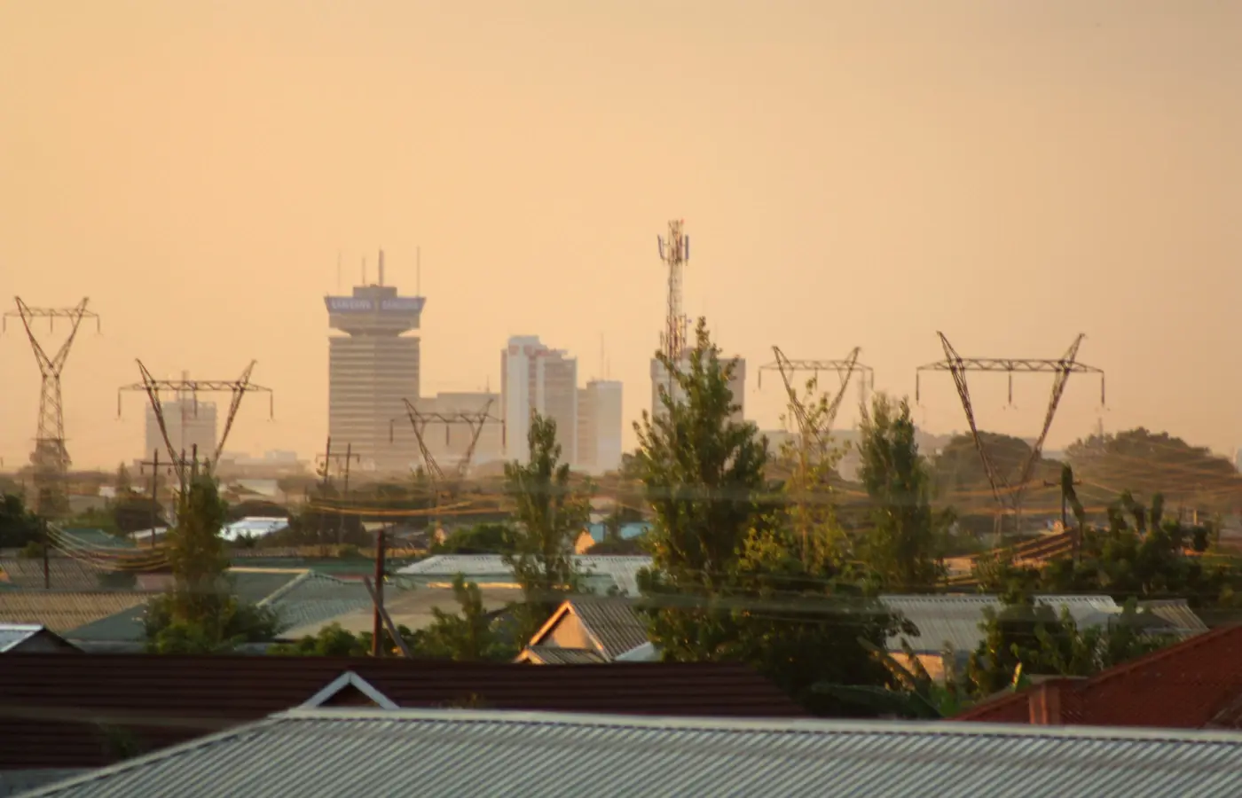 Lusaka rooftops and skyline at dusk in Zambia